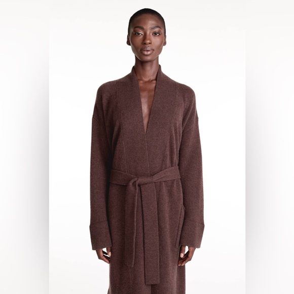 NEW NakedCashmere Chocolate Brown Ynes Tie-Belt 100% Cashmere Belted Robe NWT - Picture 2 of 15